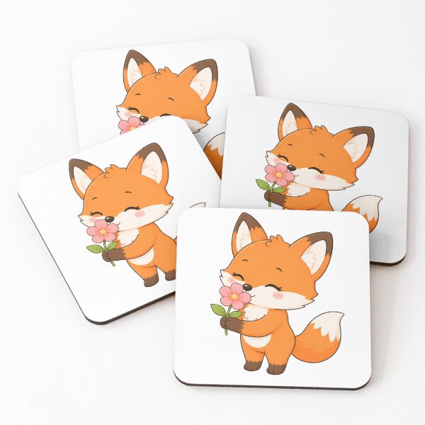Item preview, Cute Fox Smelling Pink Flower Kawaii Cartoon Design designed and sold by Seculinator.