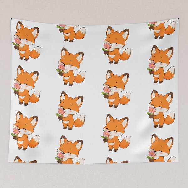 Item preview, Cute Fox Smelling Pink Flower Kawaii Cartoon Design designed and sold by Seculinator.