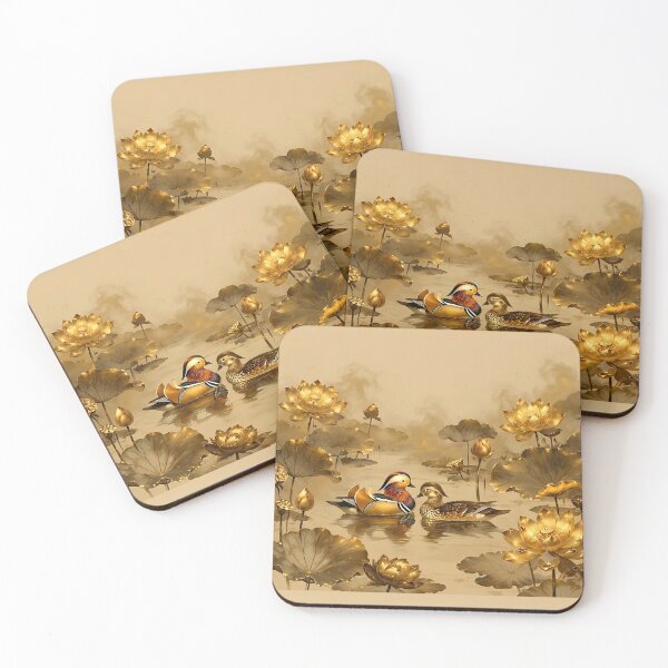 Item preview, Korean Wall Art - Mandarin Ducks Among Lotus Flowers on Hanji Paper designed and sold by K-Tradition.