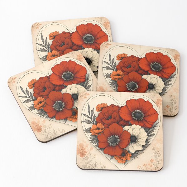 Item preview, Hearts 5 - Vintage Floral Heart Poppy Illustration designed and sold by NikaNavi.