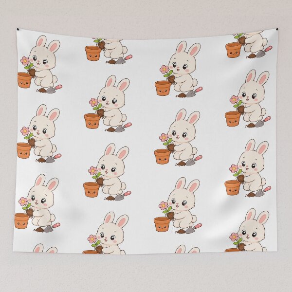 Item preview, Cute Bunny Planting Flower Kawaii Cartoon Gardening Design designed and sold by Seculinator.