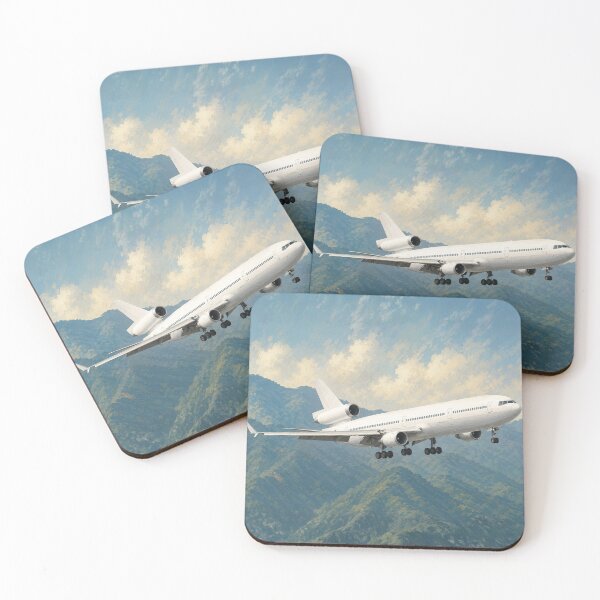 Item preview, Tri-Jet Passenger Airplane Flying Over Mountain Landscape Illustration designed and sold by EMaviation_.