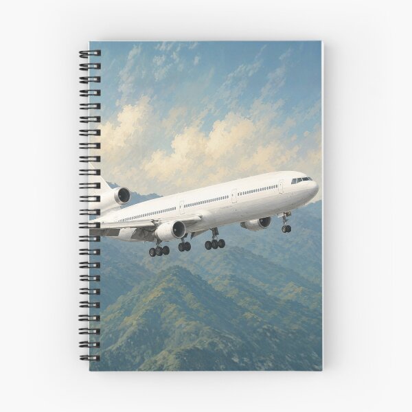 Item preview, Tri-Jet Passenger Airplane Flying Over Mountain Landscape Illustration designed and sold by EMairplanes.