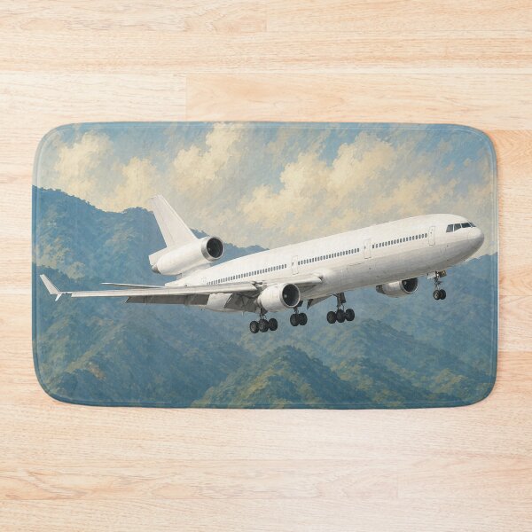 Item preview, Tri-Jet Passenger Airplane Flying Over Mountain Landscape Illustration designed and sold by EMairplanes.