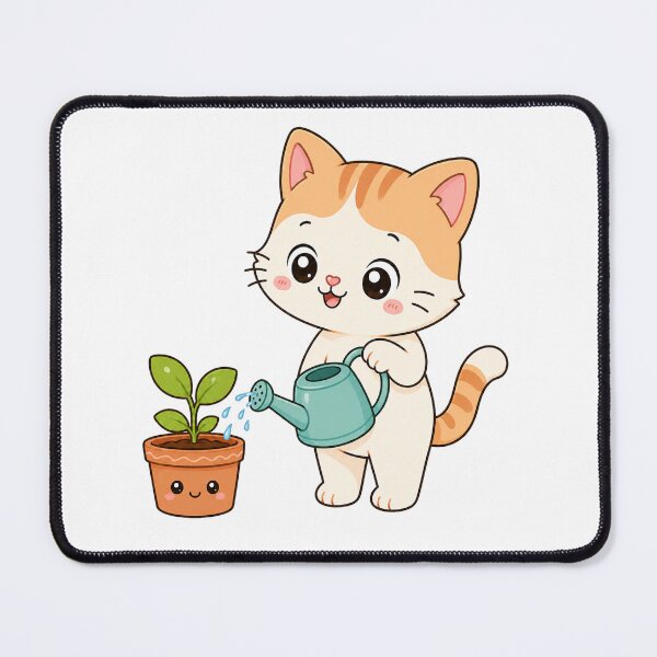 Item preview, Cute Cat Watering Plant Kawaii Cartoon Gardening Design designed and sold by Seculinator.