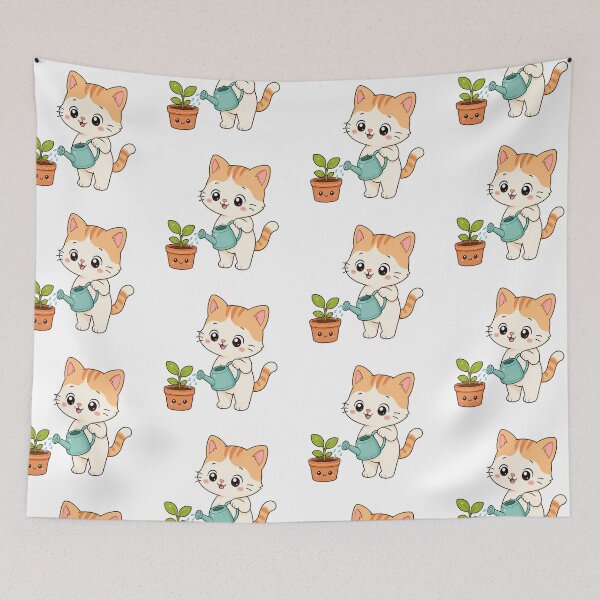 Item preview, Cute Cat Watering Plant Kawaii Cartoon Gardening Design designed and sold by Seculinator.