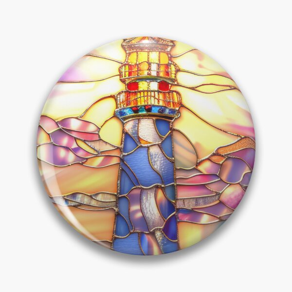 Item preview, Lighthouse Stained Glass Sunset Art, Coastal Ocean Scene designed and sold by MargaretWiktor.