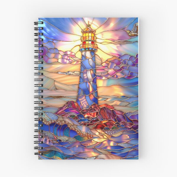 Item preview, Lighthouse Stained Glass Sunset Art, Coastal Ocean Scene designed and sold by MargaretWiktor.