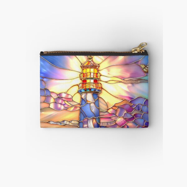Item preview, Lighthouse Stained Glass Sunset Art, Coastal Ocean Scene designed and sold by MargaretWiktor.