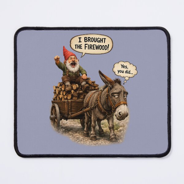 Item preview, I Brought the Firewood! Funny Gnome and Donkey Cartoon designed and sold by Alpine-Ink.