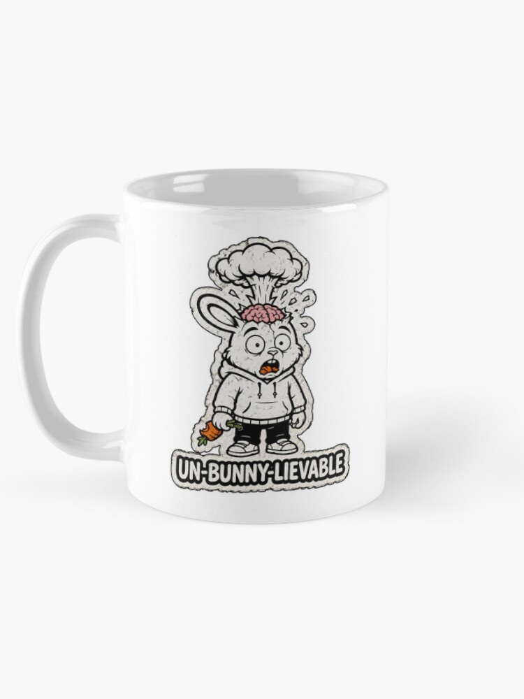 Thumbnail 5 of 6, Coffee Mug, UN-BUNNY-LIEVABLE Exploding Brain Rabbit Sticker designed and sold by bunnymode.