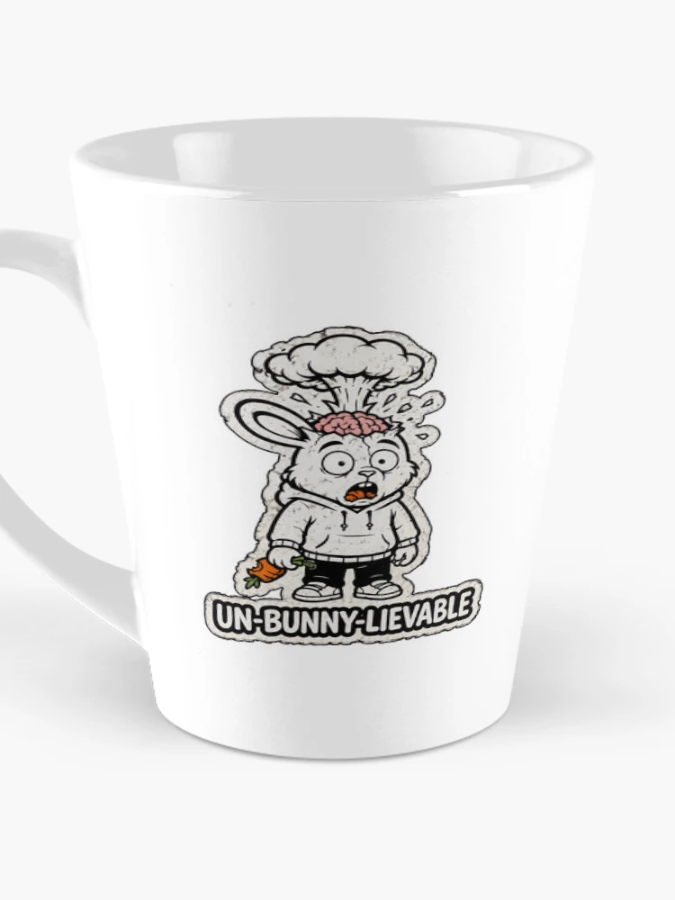 Thumbnail 3 of 4, Coffee Mug, UN-BUNNY-LIEVABLE Exploding Brain Rabbit Sticker designed and sold by bunnymode.