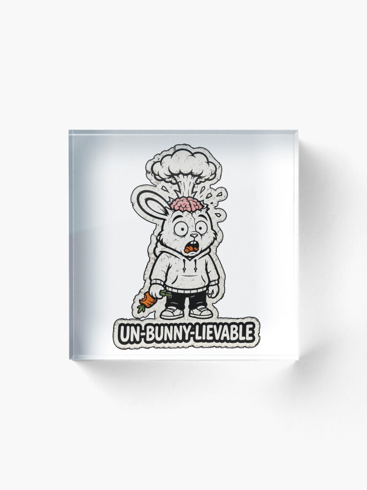 Thumbnail 1 of 5, Acrylic Block, UN-BUNNY-LIEVABLE Exploding Brain Rabbit Sticker designed and sold by bunnymode.