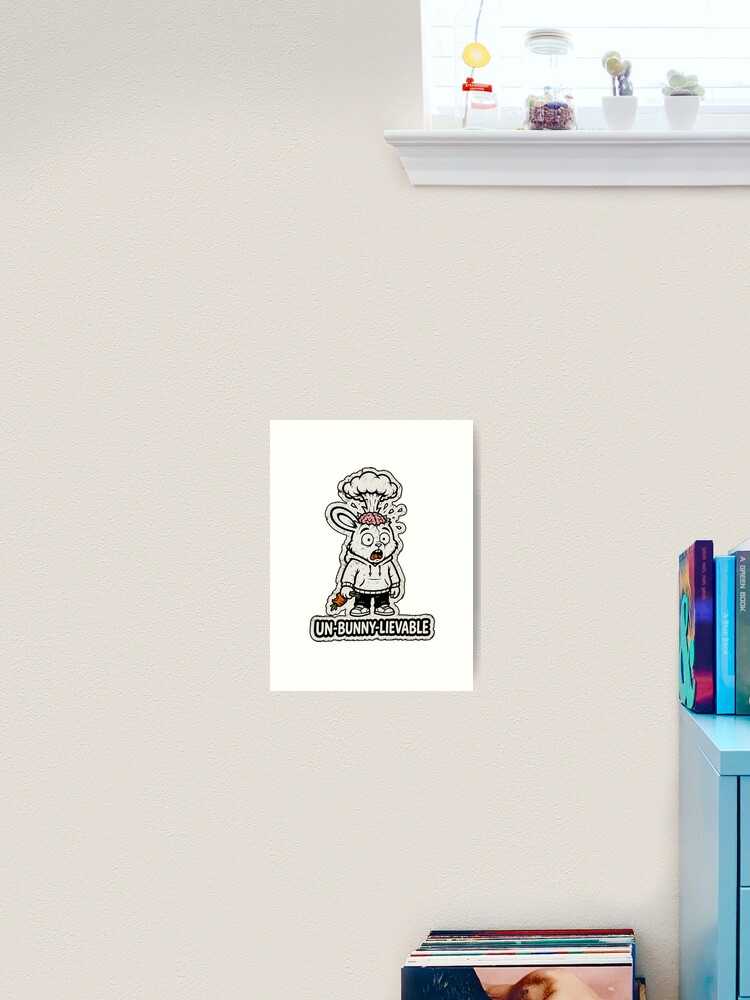 Thumbnail 2 of 3, Art Print, UN-BUNNY-LIEVABLE Exploding Brain Rabbit Sticker designed and sold by bunnymode.