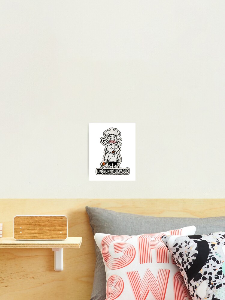 Thumbnail 2 of 3, Photographic Print, UN-BUNNY-LIEVABLE Exploding Brain Rabbit Sticker designed and sold by bunnymode.