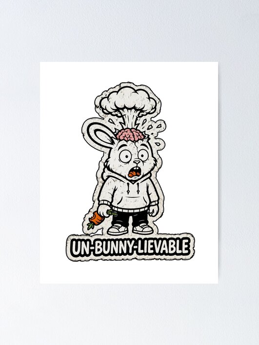 Thumbnail 1 of 3, Poster, UN-BUNNY-LIEVABLE Exploding Brain Rabbit Sticker designed and sold by bunnymode.