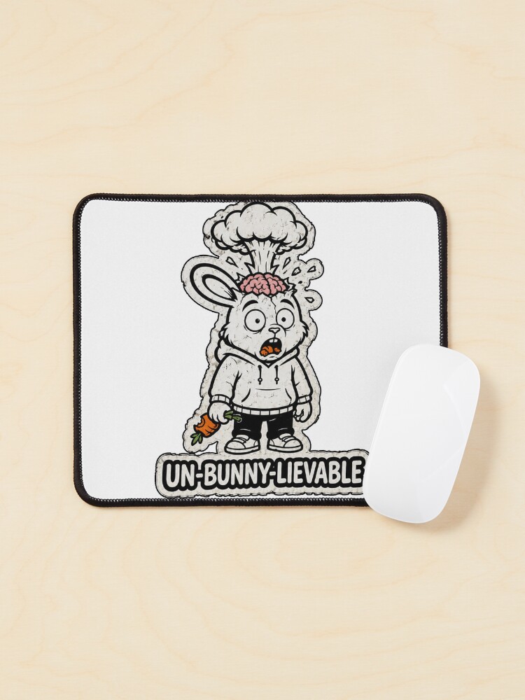 Thumbnail 1 of 5, Mouse Pad, UN-BUNNY-LIEVABLE Exploding Brain Rabbit Sticker designed and sold by bunnymode.