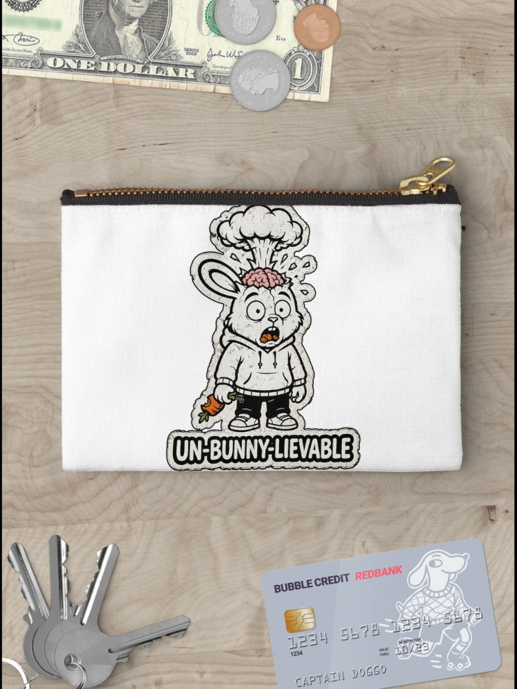 Thumbnail 3 of 4, Zipper Pouch, UN-BUNNY-LIEVABLE Exploding Brain Rabbit Sticker designed and sold by bunnymode.