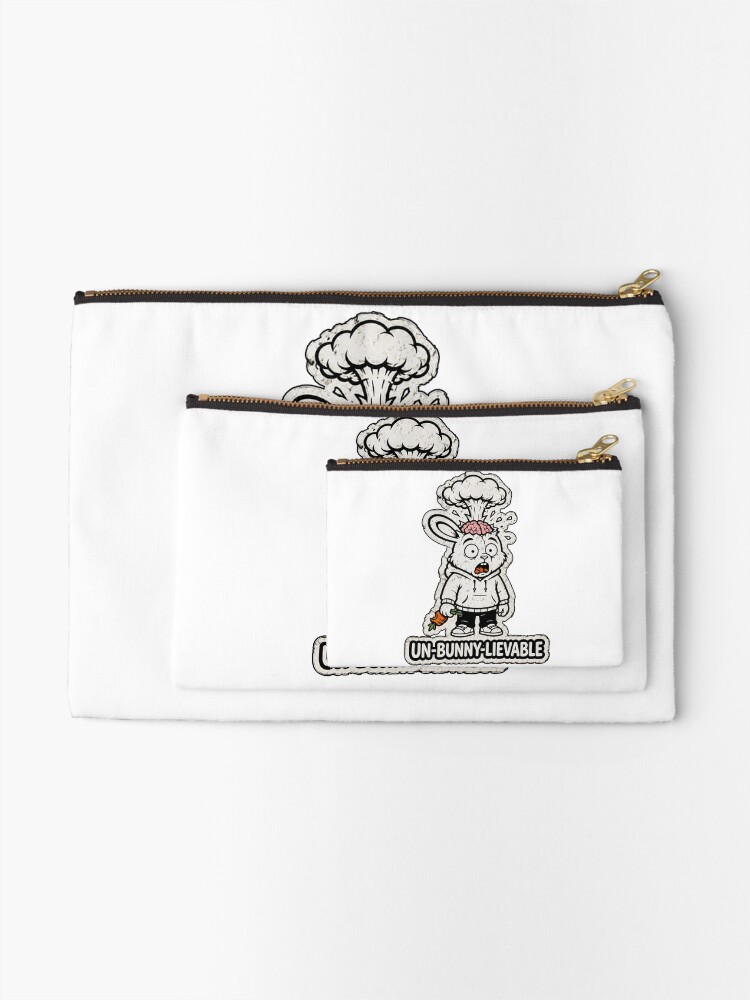 Thumbnail 2 of 4, Zipper Pouch, UN-BUNNY-LIEVABLE Exploding Brain Rabbit Sticker designed and sold by bunnymode.