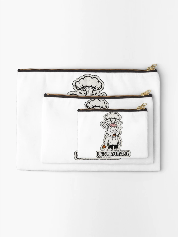 Thumbnail 2 of 4, Zipper Pouch, UN-BUNNY-LIEVABLE Exploding Brain Rabbit Sticker designed and sold by bunnymode.