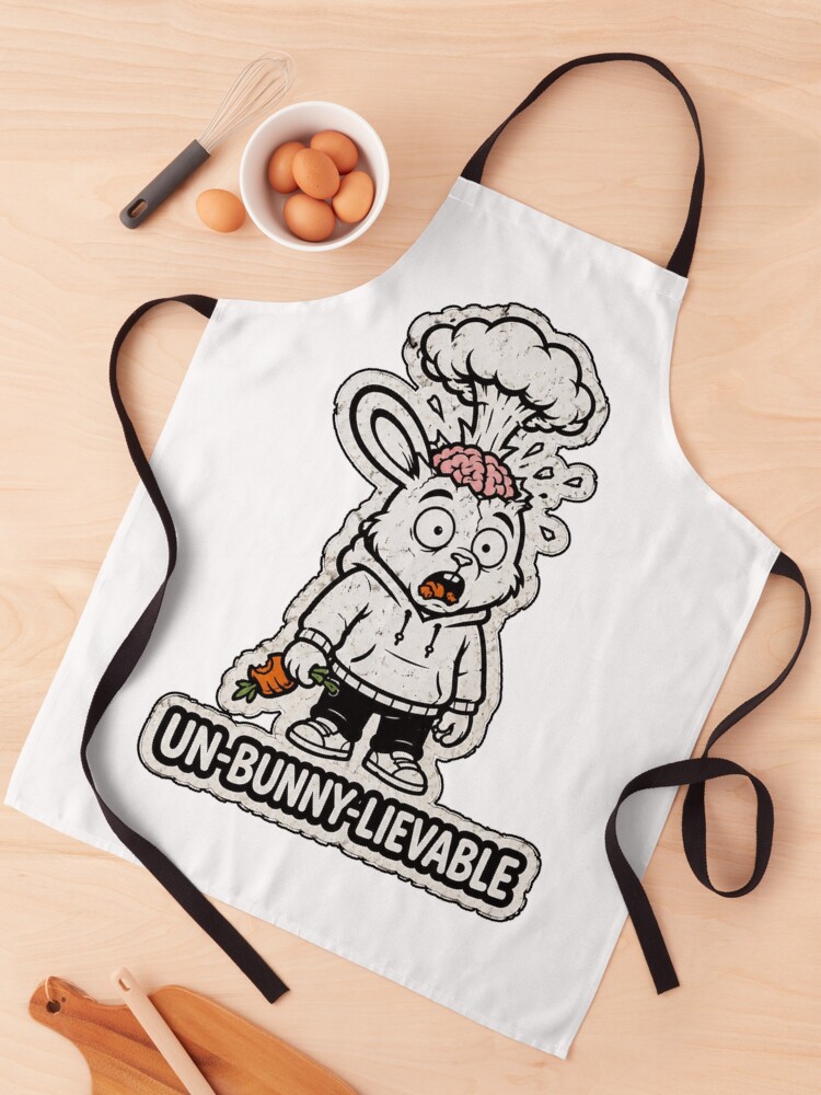 Thumbnail 1 of 6, Apron, UN-BUNNY-LIEVABLE Exploding Brain Rabbit Sticker designed and sold by bunnymode.