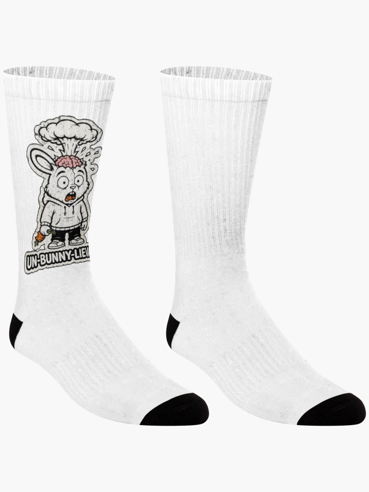 Thumbnail 3 of 5, Socks, UN-BUNNY-LIEVABLE Exploding Brain Rabbit Sticker designed and sold by bunnymode.