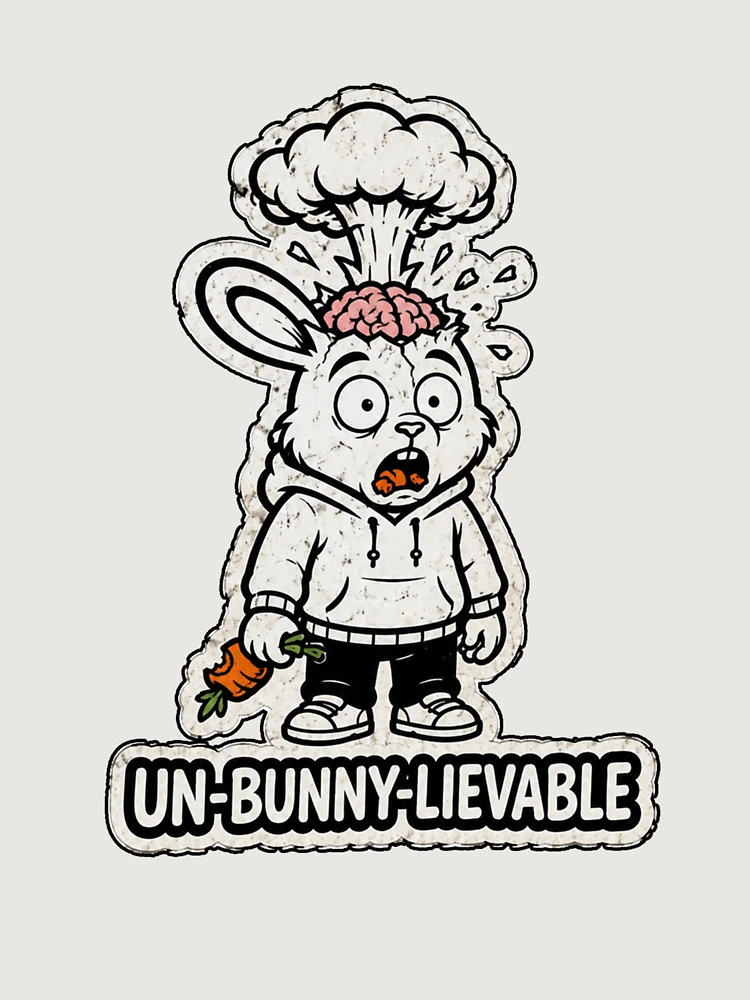 Thumbnail 6 of 6, Premium Oversized Sweatshirt, UN-BUNNY-LIEVABLE Exploding Brain Rabbit Sticker designed and sold by bunnymode.