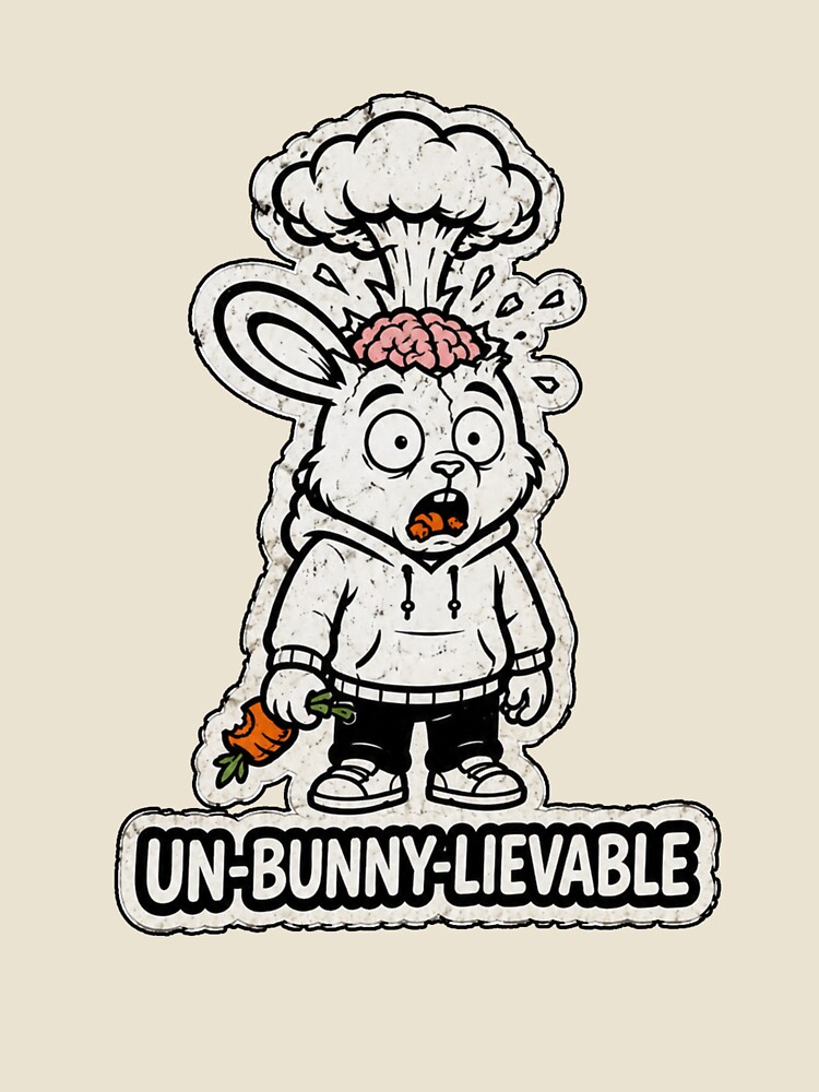 Thumbnail 4 of 4, Relaxed T-Shirt, UN-BUNNY-LIEVABLE Exploding Brain Rabbit Sticker designed and sold by bunnymode.