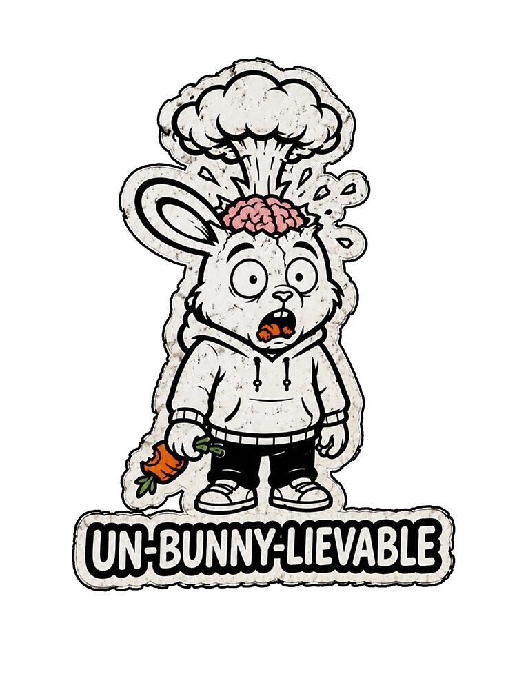 Thumbnail 4 of 4, Boxy T-Shirt, UN-BUNNY-LIEVABLE Exploding Brain Rabbit Sticker designed and sold by bunnymode.