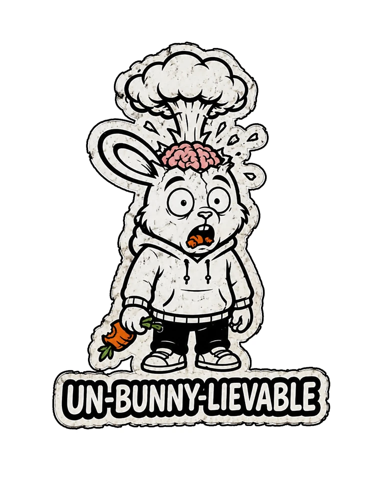 Thumbnail 4 of 4, Boxy T-Shirt, UN-BUNNY-LIEVABLE Exploding Brain Rabbit Sticker designed and sold by bunnymode.