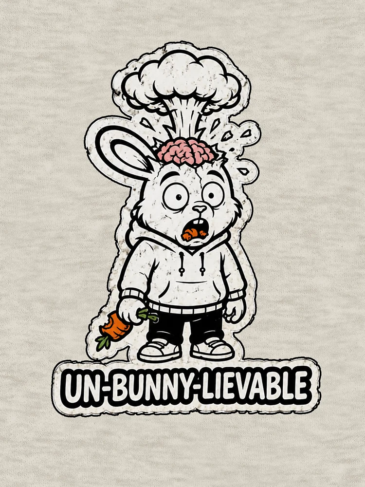 Thumbnail 6 of 6, Zipped Hoodie, UN-BUNNY-LIEVABLE Exploding Brain Rabbit Sticker designed and sold by bunnymode.