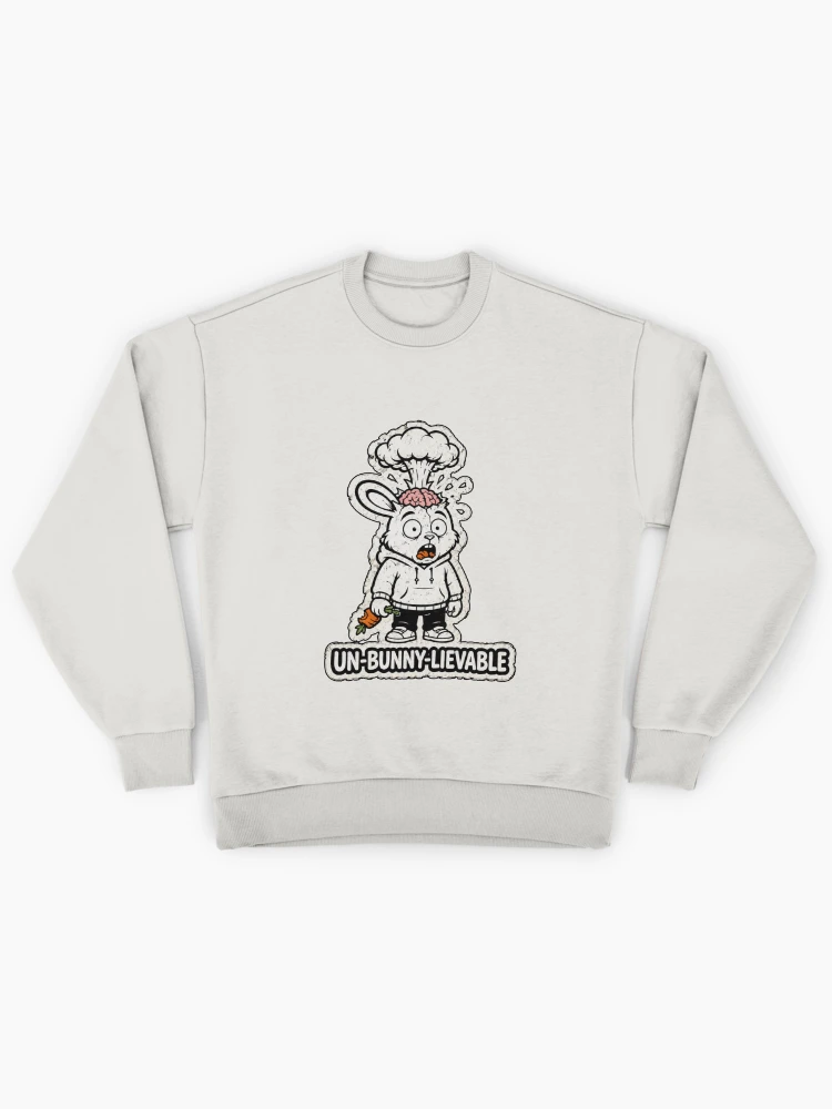 Thumbnail 1 of 6, Premium Oversized Sweatshirt, UN-BUNNY-LIEVABLE Exploding Brain Rabbit Sticker designed and sold by bunnymode.