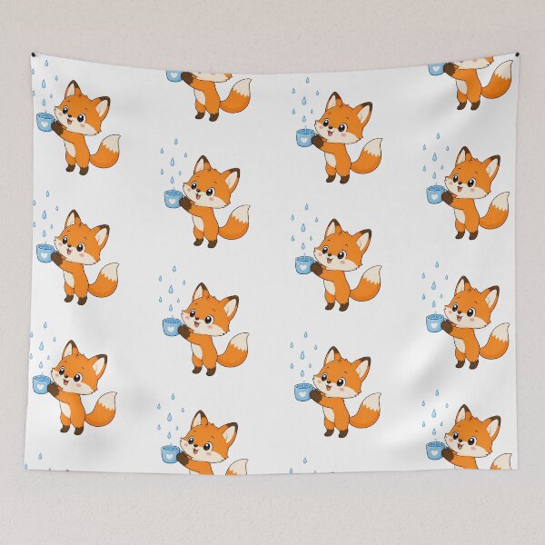 Item preview, Cute Fox Catching Rainwater Kawaii Cartoon Nature Design designed and sold by Seculinator.