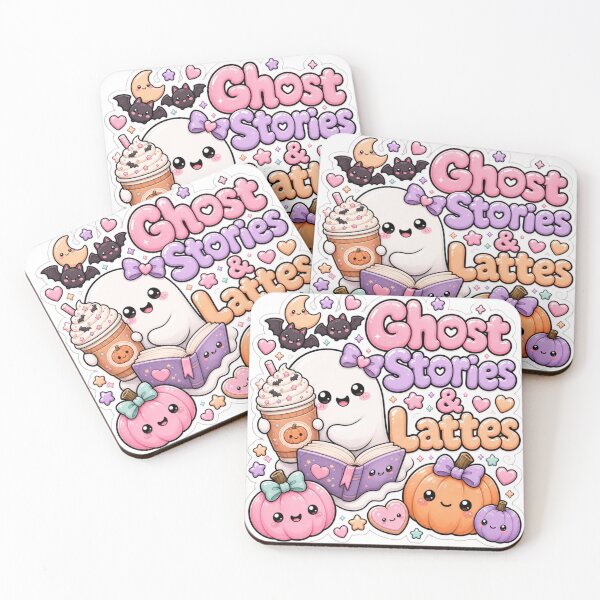 Item preview, Ghost Stories and Lattes Cute Spooky Kawaii Chibi Halloween Pastel Pumpkin Spice Lattes designed and sold by TheHappyCatStudio.