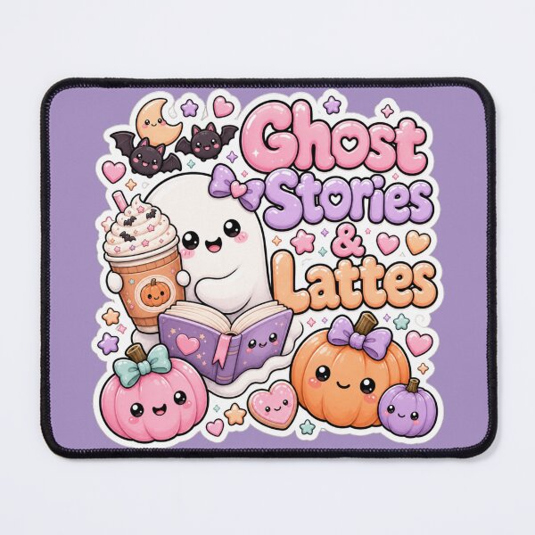 Item preview, Ghost Stories and Lattes Cute Spooky Kawaii Chibi Halloween Pastel Pumpkin Spice Lattes designed and sold by TheHappyCatStudio.