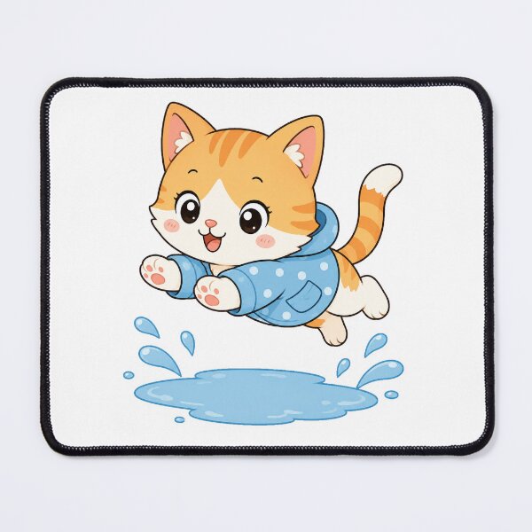 Item preview, Cute Cat Jumping in Puddle Kawaii Cartoon Rainy Day Design designed and sold by Seculinator.