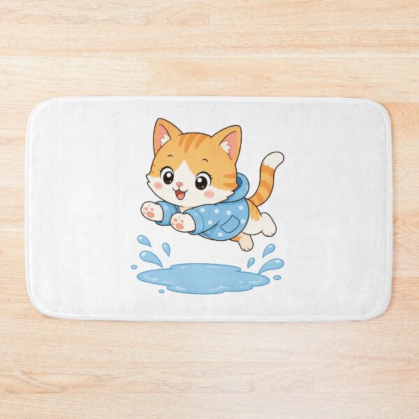 Item preview, Cute Cat Jumping in Puddle Kawaii Cartoon Rainy Day Design designed and sold by Seculinator.