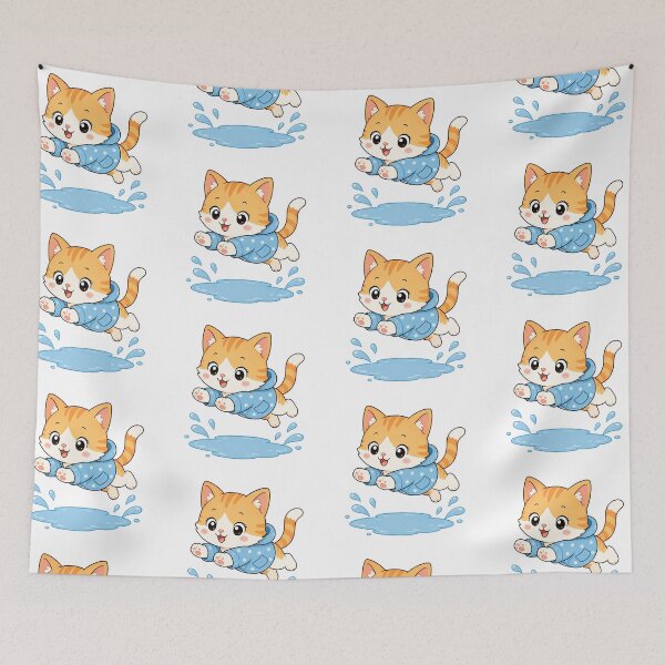 Item preview, Cute Cat Jumping in Puddle Kawaii Cartoon Rainy Day Design designed and sold by Seculinator.
