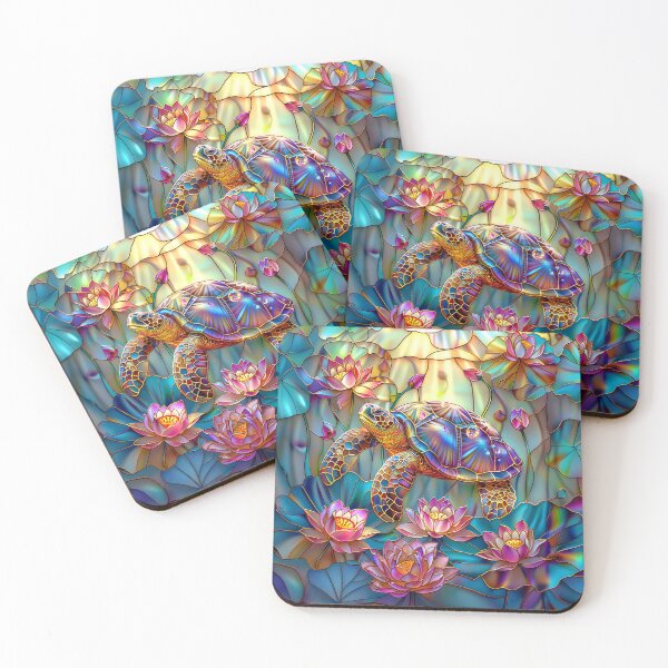Item preview, Turtle Stained Glass with Lotus Blossoms designed and sold by MargaretWiktor.