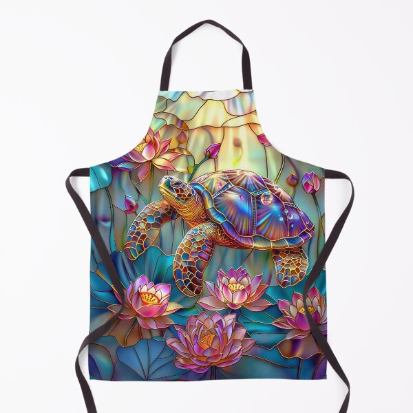 Item preview, Turtle Stained Glass with Lotus Blossoms designed and sold by MargaretWiktor.