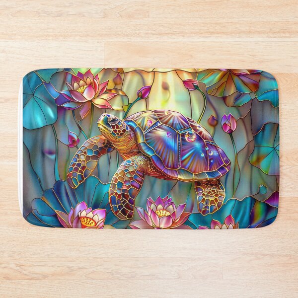 Item preview, Turtle Stained Glass with Lotus Blossoms designed and sold by MargaretWiktor.