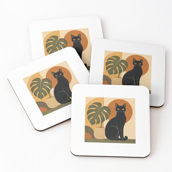 Item preview, Minimalist Black Cat Wall Art with Monstera Plant Retro Illustration designed and sold by WildBloom Prints.