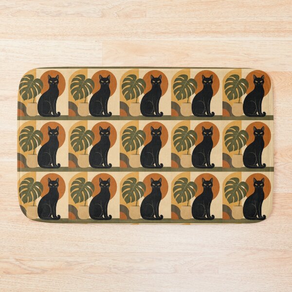Item preview, Minimalist Black Cat Wall Art with Monstera Plant Retro Illustration designed and sold by WildBloom Prints.