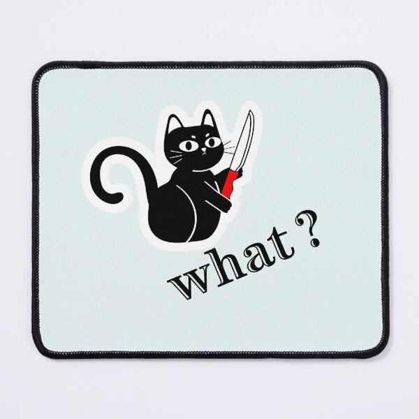 Item preview, What? Black Cat with Knife Meme designed and sold by DesignElmissaoui.