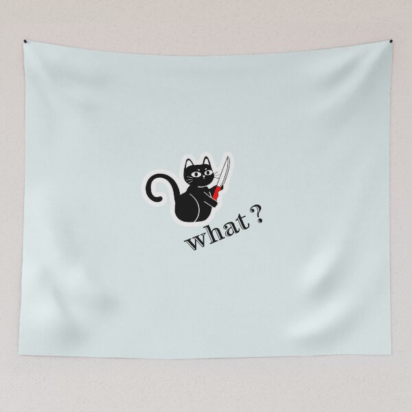 Item preview, What? Black Cat with Knife Meme designed and sold by DesignElmissaoui.