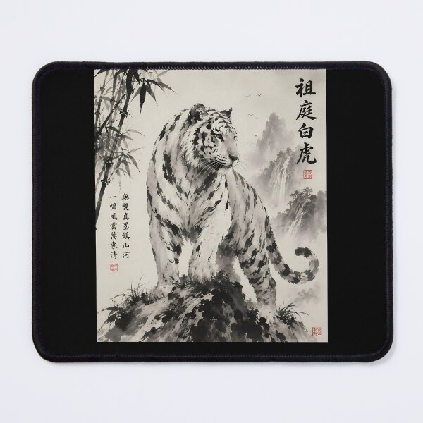 Item preview, Majestic Standing White Tiger | Traditional Sumi-e Ink Painting designed and sold by ManJiangHong.