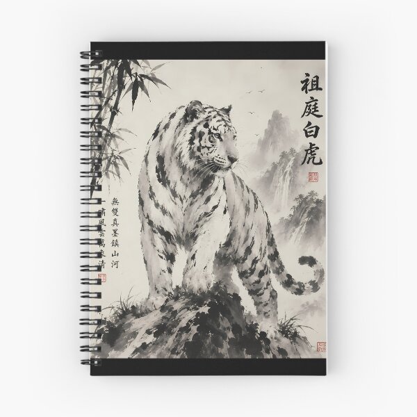 Item preview, Majestic Standing White Tiger | Traditional Sumi-e Ink Painting designed and sold by ManJiangHong.