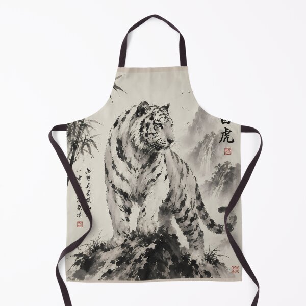 Item preview, Majestic Standing White Tiger | Traditional Sumi-e Ink Painting designed and sold by ManJiangHong.