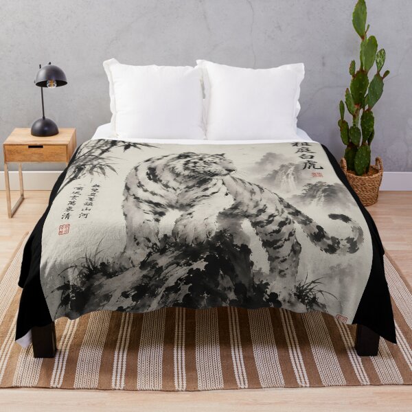 Item preview, Majestic Standing White Tiger | Traditional Sumi-e Ink Painting designed and sold by ManJiangHong.