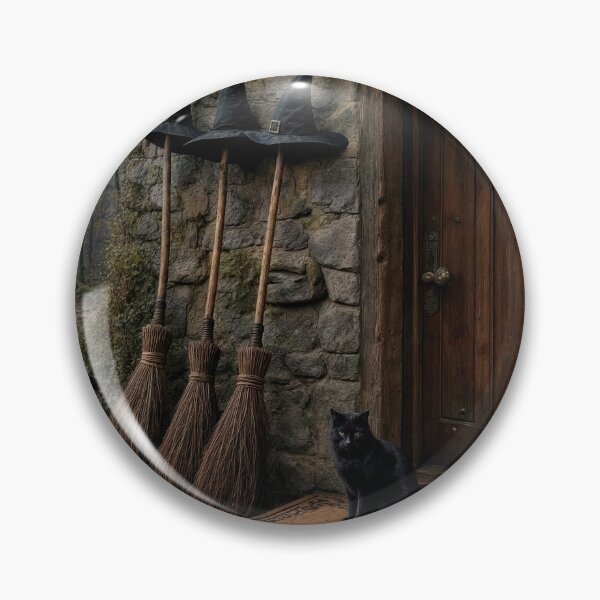 Item preview, Halloween Brooms and Cat by a Front Door designed and sold by Maria Dryfhout.